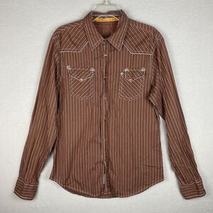 Guess Brown Button Up Shirt Men's Large Pockets Long Sleeve Pearl Snaps Western